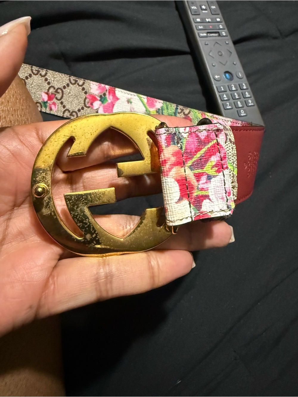Gucci Gold Logo Buckle Belt with Pink Floral Strap - Picture 3 of 5